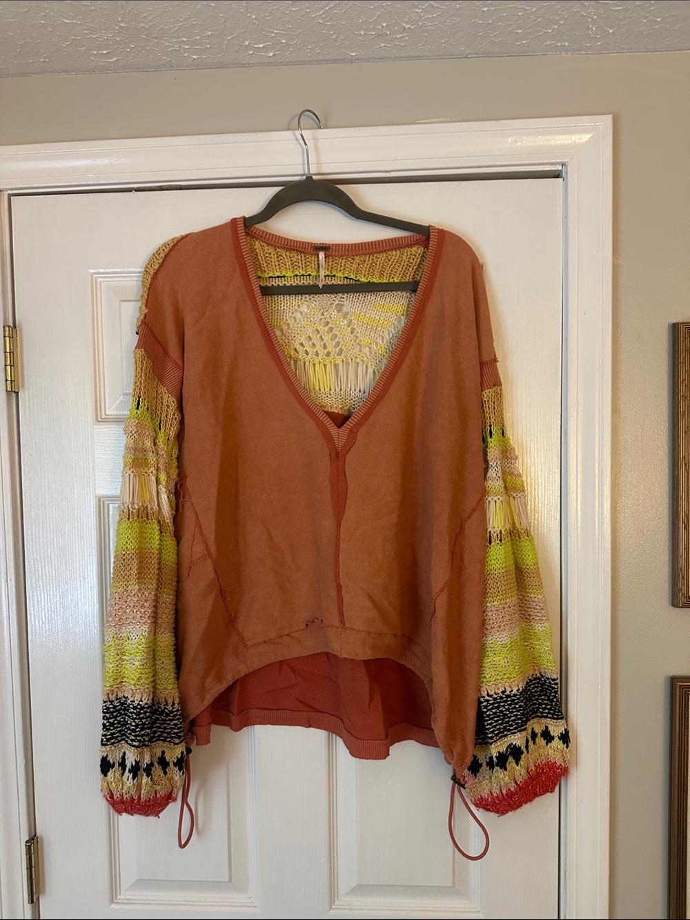 Free People Coral, Yellow, Cream Knit Sweater